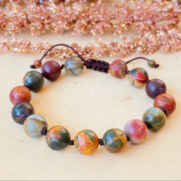 Mens Picasso Jasper Bead Cord Adjustable Bracelet - Picture 4 of 6